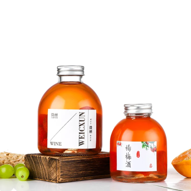 250ml 350ml 500ml Round Flat Bottom Transparent Glass Beverage Bottles with Screw Caps Screen-printed