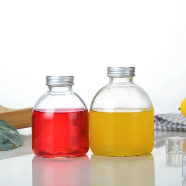 250ml 350ml 500ml Round Flat Bottom Transparent Glass Beverage Bottles with Screw Caps Screen-printed