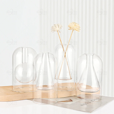 High Quality Decorative Double-walled Borosilicate Glass Tabletop Vase Aromatherapy Glass Bottle Empty