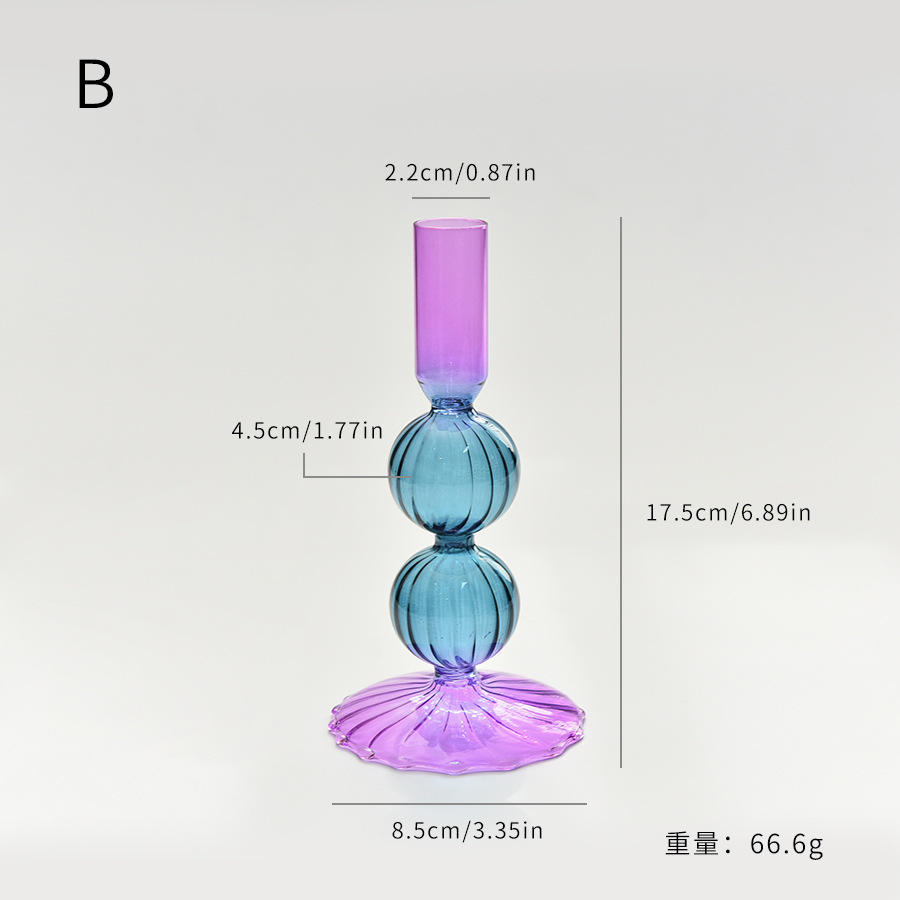 Creative Colorful New Color Purple Blue Glass Candle Holder Glass Candlesticks for Home Wedding Decoration