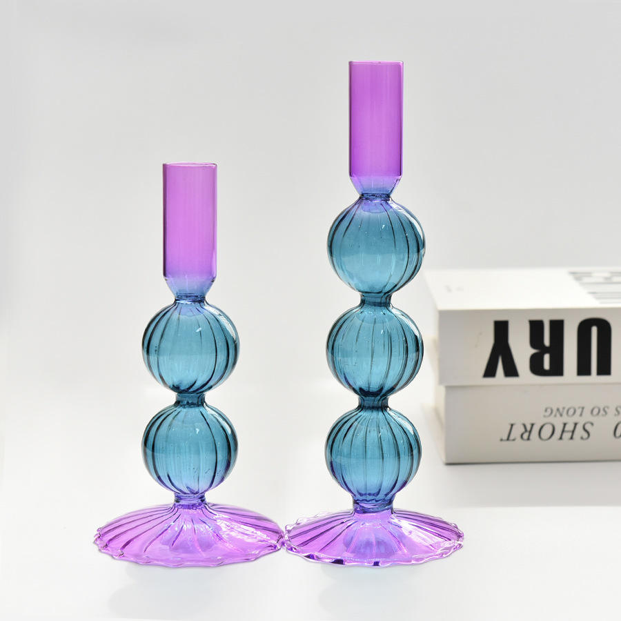 Vibrant Glow: Purple & Blue Glass Candle Holders for Home & Wedding Magic