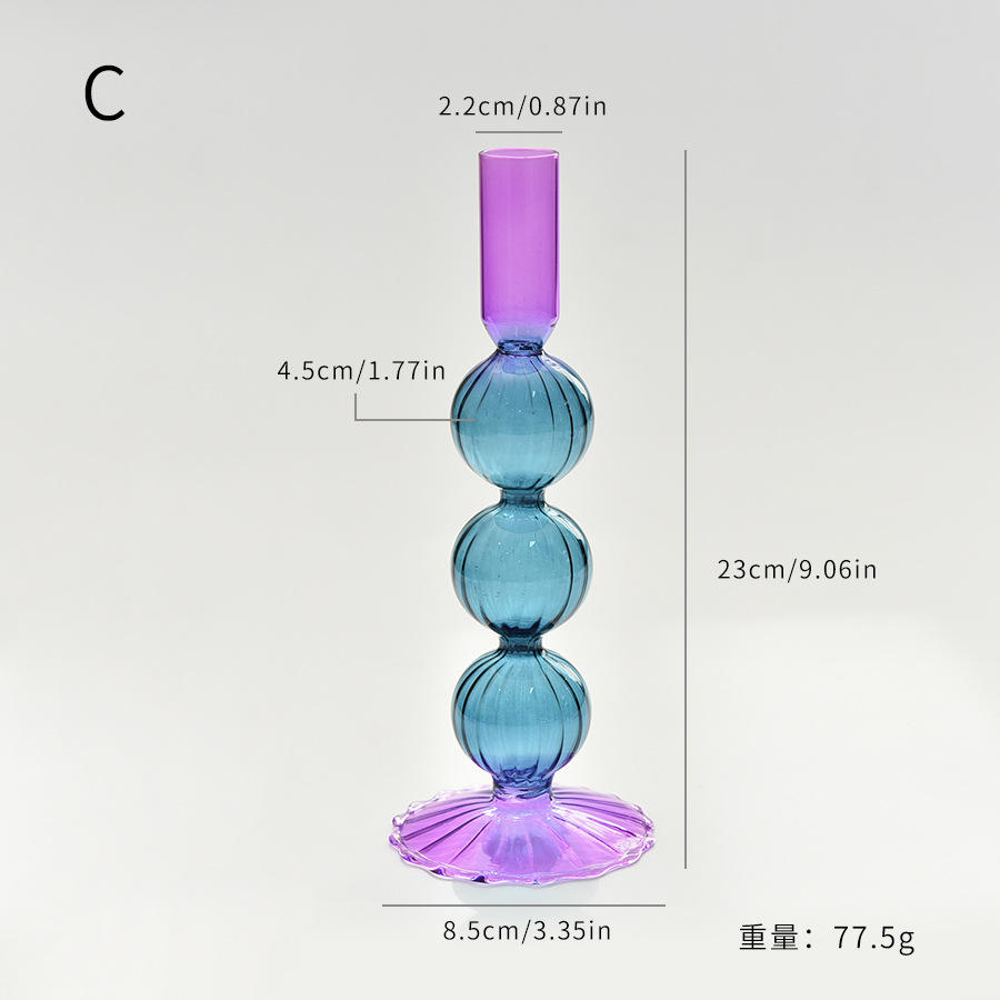 Creative Colorful New Color Purple Blue Glass Candle Holder Glass Candlesticks for Home Wedding Decoration