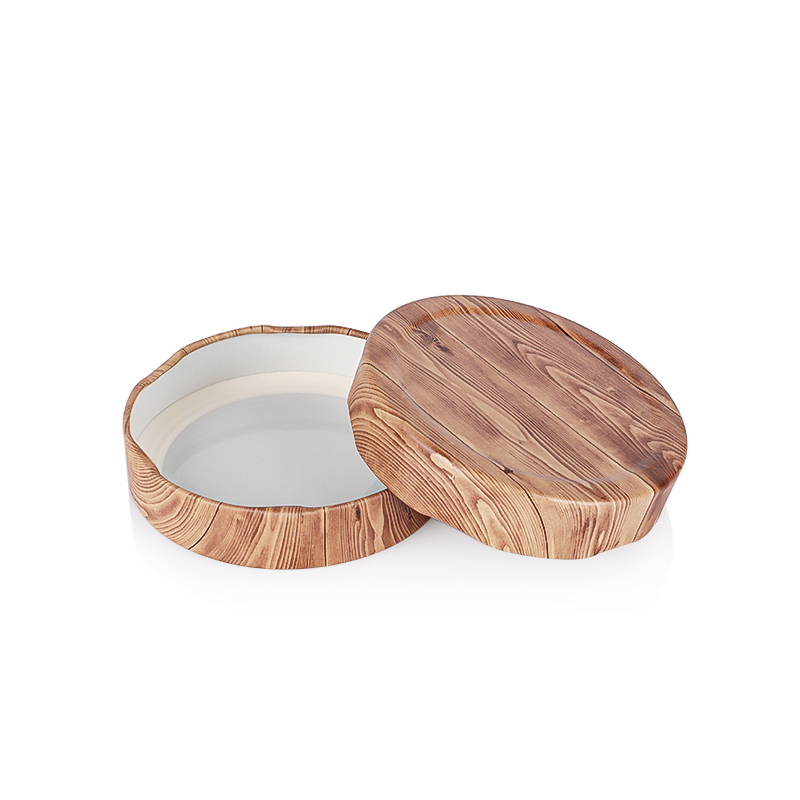 370ml 450ml 570ml 800ml 1060ml Cylindrical glass food storage jar with custom 82mm deep faux wood printing lid for jam honey sauce