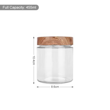 370ml 450ml 570ml 800ml 1060ml Cylindrical glass food storage jar with custom 82mm deep faux wood printing lid for jam honey sauce