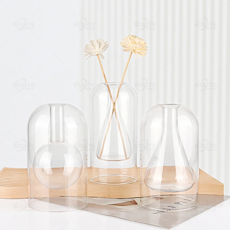 High Quality Decorative Double-walled Borosilicate Glass Tabletop Vase: Blend of Elegance & Durability