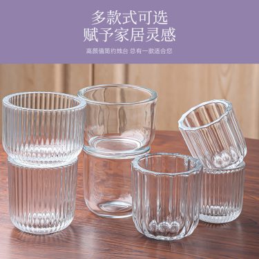 Transparent large-diameter striped embossed glass candle holder home decoration
