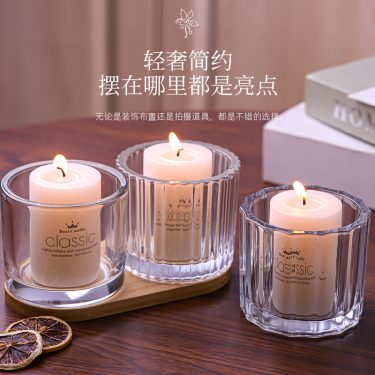 Transparent large-diameter striped embossed glass candle holder home decoration