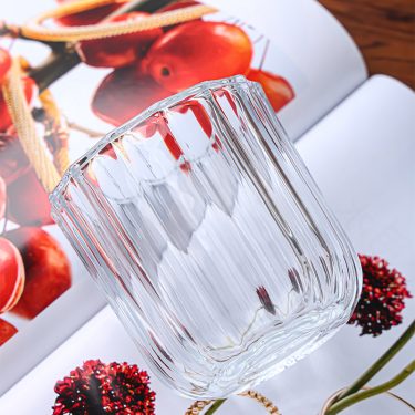 Transparent large-diameter striped embossed glass candle holder home decoration