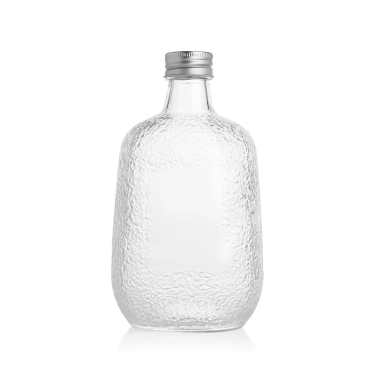 Factory Direct Sales 50ml 100ml 250ml 350ml 500ml Clear Flat Square Glass Fruit Wine Bottles with Glacier Pattern Embossed Glass Beverage Bottles
