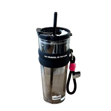 New 520ml large capacity glass water cup transparent amber gray coffee milk juice straw glass bottle