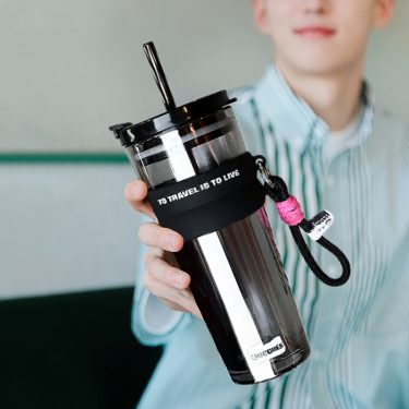 New 520ml large capacity glass water cup transparent amber gray coffee milk juice straw glass bottle