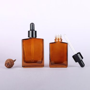 In stock essential oil dropper glass bottles 30ml 50ml 100ml flat-shouldered brown rectangular glass serum bottles