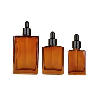 In stock essential oil dropper glass bottles 30ml 50ml 100ml flat-shouldered brown rectangular glass serum bottles