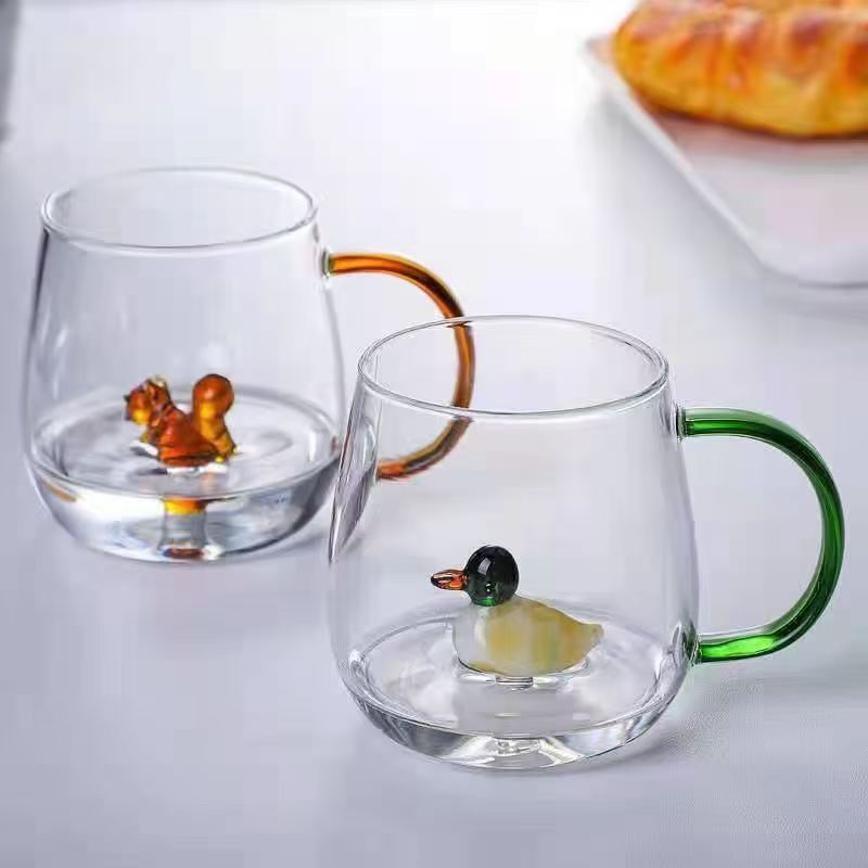 Hand-Blown 3D Animal High Borosilicate Glass Cup with Handle: For Juice, Milk & Beverages