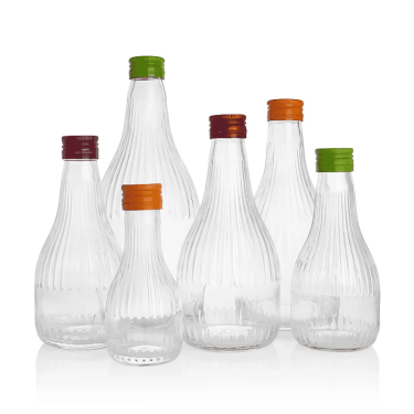 100ml 200ml 250ml 350ml 500ml 750ml transparent striped embossed small-mouth beverage glass bottles for juice wine with screw metal cap