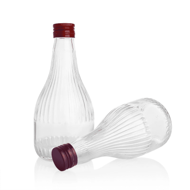 100ml 200ml 250ml 350ml 500ml 750ml transparent striped embossed small-mouth beverage glass bottles for juice wine with screw metal cap