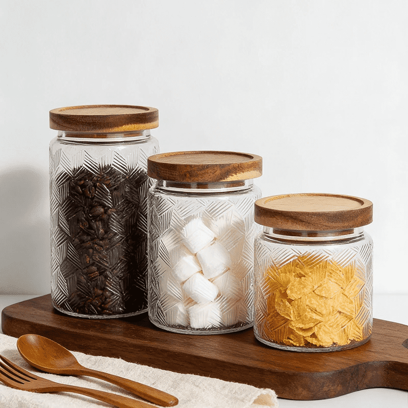 500ml 700ml 900ml Round Spice Tea Candy Nuts Chocolate Snack Glass Jars Kitchen Food Storage Glass Container