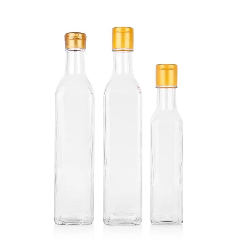 Wholesale 250ml 500ml 750ml1000ml transparent square glass olive oil bottles kitchen soy sauce vinegar sesame oil cooking oil glass bottles