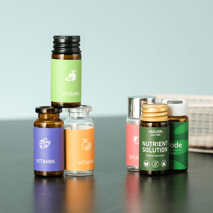 10ml Custom Labels Round Glass Tube Bottle with Leak Proof Screw Lids for Nutrient Solution and Health Supplement Packaging