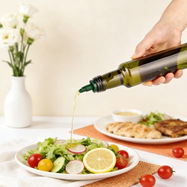 Glass olive oil dispenser bottle with extendable retractable nozzle lid bulk