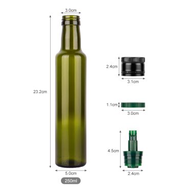 Glass olive oil dispenser bottle with extendable retractable nozzle lid bulk