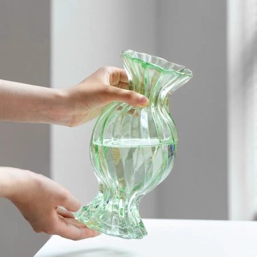 Colored striped glass flower vases for centerpieces wholesale