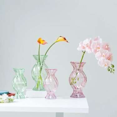 Colored striped glass flower vases for centerpieces wholesale