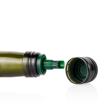 Glass olive oil dispenser bottle with extendable retractable nozzle lid bulk