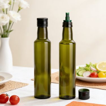 Glass olive oil dispenser bottle with extendable retractable nozzle lid bulk