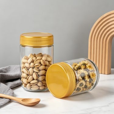 335ml 485ml 11oz 16oz Bulk round glass honey storage jar with plastic screw lid