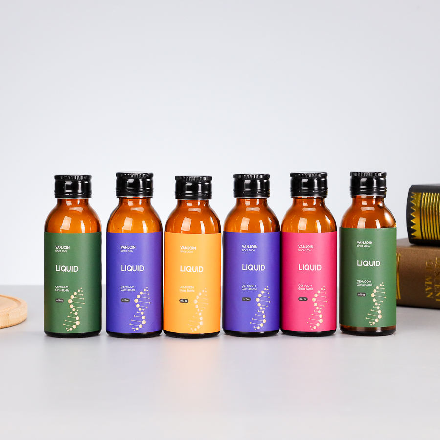100ml Custom Labels Amber Round Glass Tube Bottle with Screw Lids for Nutrient Solution and Health Supplement Packaging
