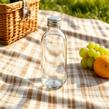 Clear Glass Beverage Bottle with Screw Cap Reusable Water Bottle Food Grade Glass Container