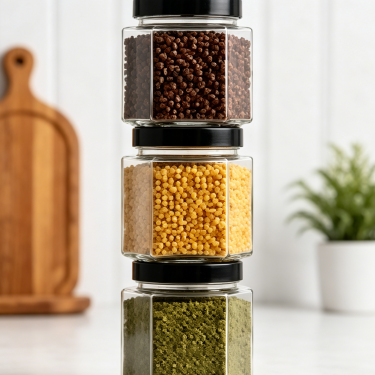 400ml Square Glass Food Jar with Black Lid Airtight Kitchen Storage Container
