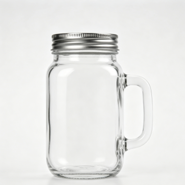 Clear Glass Mason Mug Jar with Handle and Silver Lid Wide Mouth Beverage Container for Juice Smoothie Coffee Tea