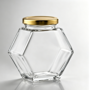 Luxury Hexagon Glass Food Storage Jar with Gold Lid Airtight Clear Candy Cookie Tea Kitchen Container