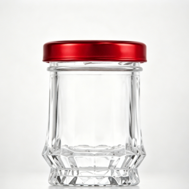 150ml Clear Glass Food Jar with Red Metal Lid Mini Storage Container for Jam Honey Spice Yogurt Dessert and Candy