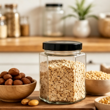 400ml Square Glass Food Jar with Black Lid Airtight Kitchen Storage Container