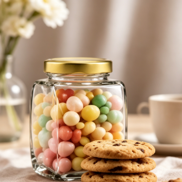Premium Glass Food Storage Jar with Gold Lid Airtight Kitchen Snack Candy Coffee Tea Container 350ml