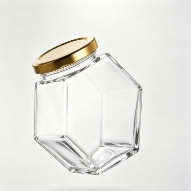 Luxury Hexagon Glass Food Storage Jar with Gold Lid Airtight Clear Candy Cookie Tea Kitchen Container