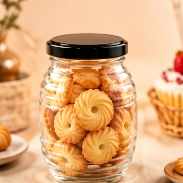 Classic Round Glass Food Storage Jar with Black Lid Clear Airtight Kitchen Candy Tea Cookie Container