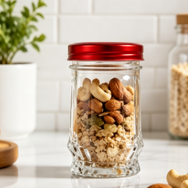 150ml Clear Glass Food Jar with Red Metal Lid Mini Storage Container for Jam Honey Spice Yogurt Dessert and Candy