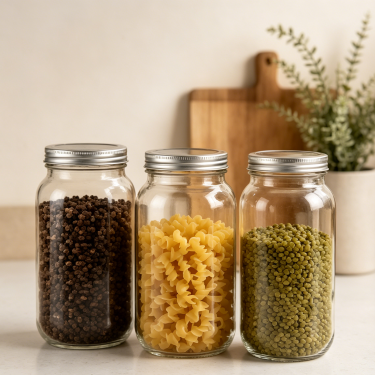 Clear Glass Food Storage Jar Wide Mouth Mason Style Kitchen Container with Silver Lid for Pantry Snacks Spices Candy Storage