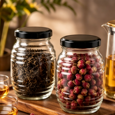 Classic Round Glass Food Storage Jar with Black Lid Clear Airtight Kitchen Candy Tea Cookie Container