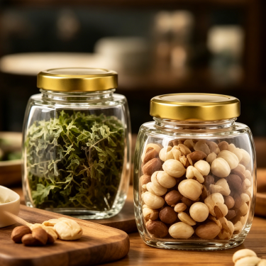 Premium Glass Food Storage Jar with Gold Lid Airtight Kitchen Snack Candy Coffee Tea Container 350ml