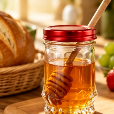 150ml Clear Glass Food Jar with Red Metal Lid Mini Storage Container for Jam Honey Spice Yogurt Dessert and Candy