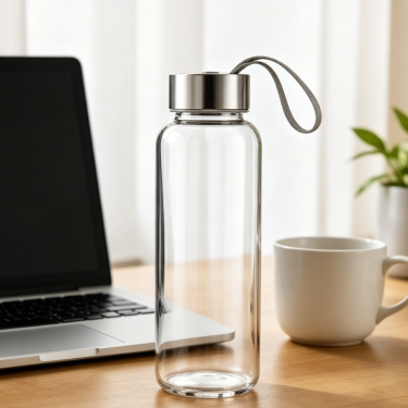 Clear Glass Water Bottle with Stainless Steel Lid Portable Leakproof for Daily Use