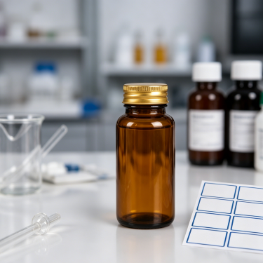 Amber Glass Medicine Bottle with Golden Screw Cap Reusable Airtight for Storage