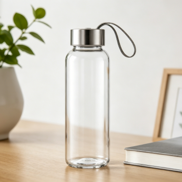 Clear Glass Water Bottle with Stainless Steel Lid Portable Leakproof for Daily Use