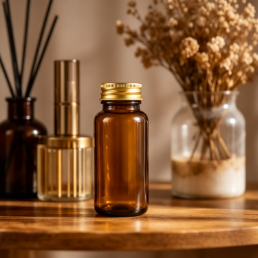 Amber Glass Medicine Bottle with Golden Screw Cap Reusable Airtight for Storage