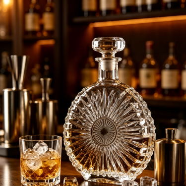 750ml Sunburst Pattern Crystal Glass Wine Decanter Bottle for Liquor Storage